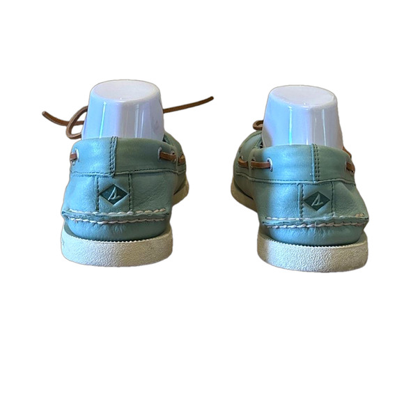 Sperry Boat Shoes 9 Men Blue Green Leather Top Sider Slide On Casual Beach - Picture 6 of 9